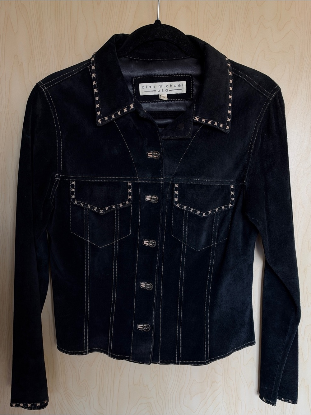 MICHAEL Michael Kors Black Suede Stud-Trim Jean Jacket